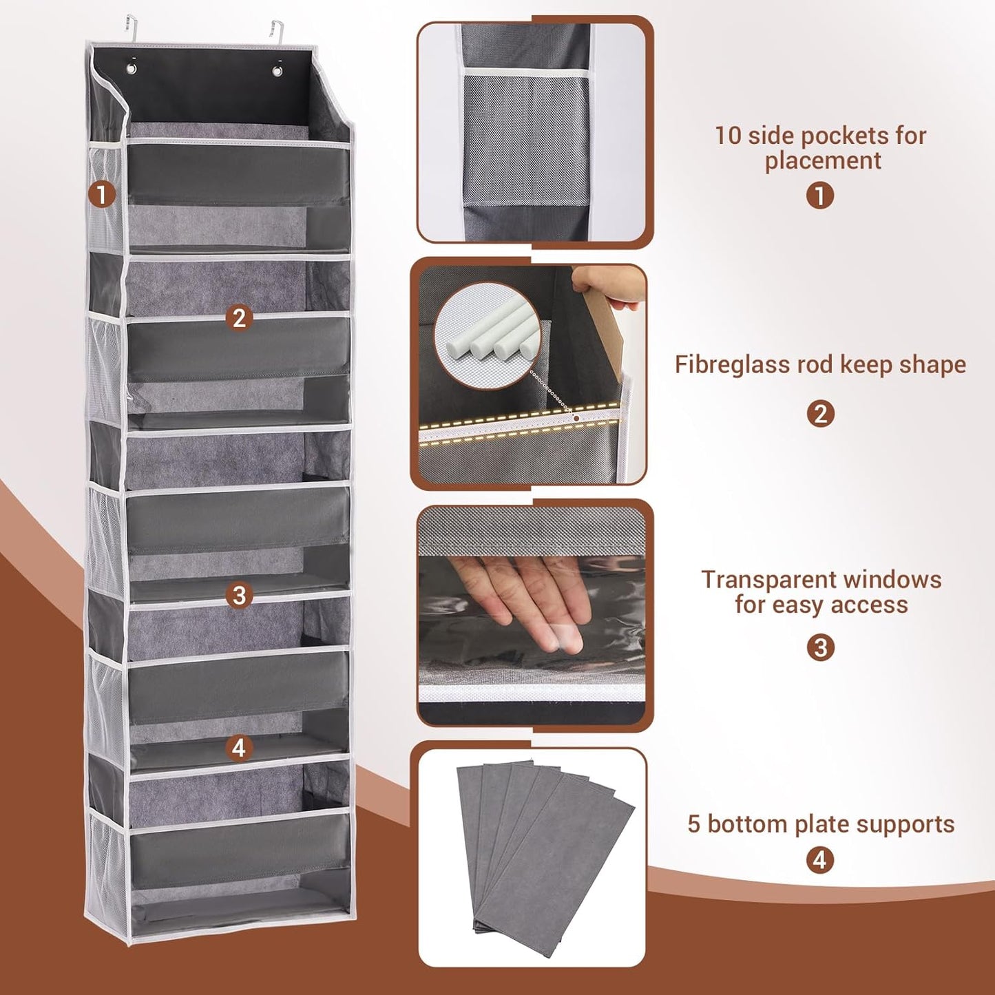 over the Door Organizers, 5-Shelf Door Storage for Bathroom, Dorm, College, Baby Organizer for Diapers 1 Pack, Grey