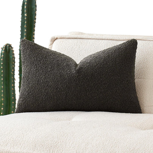 Textured Boucle Throw Pillow Cover Dark Coffee Accent Solid Lumbar Pillow Case Decorative Soft Pack of 1 Couch Cushion Chair Sofa Bedroom Livingroom Home Decor,12X20 Inch