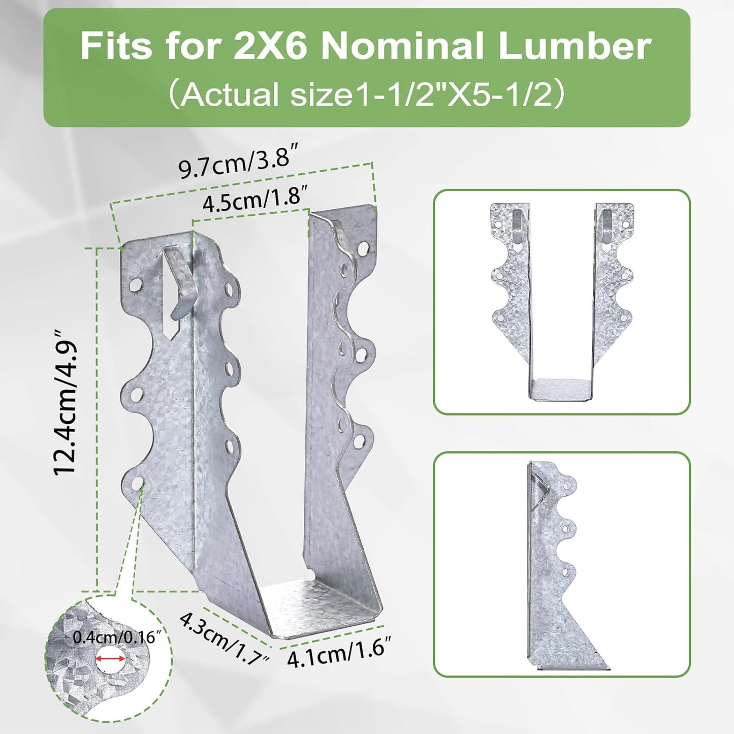 10-Pack 2x6 Steel Joist Hangers, 20-Gauge Galvanized Double Shear Face Mount Rafter Brackets for Wood, Hurricane Ties for Decks, Floors, Ceilings, and Pergolas