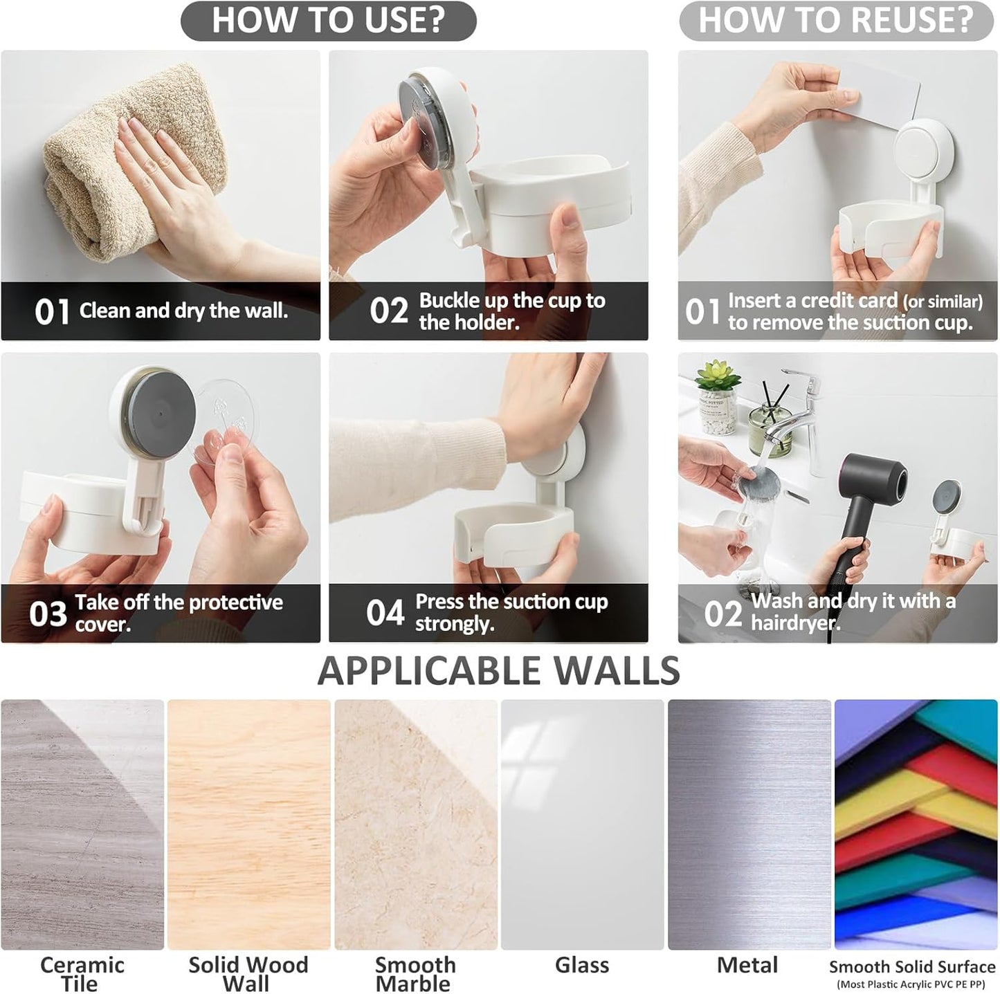 Suction Cup Wine Glass Holder for Shower, Removable Wall-Mounted Bath Cup Holder for Beer, Wine, Drinks, Enjoy in the Spa, Bathroom, Kitchen, Etc. White