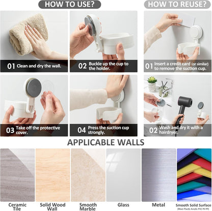 Suction Cup Wine Glass Holder for Shower, Removable Wall-Mounted Bath Cup Holder for Beer, Wine, Drinks, Enjoy in the Spa, Bathroom, Kitchen, Etc. White