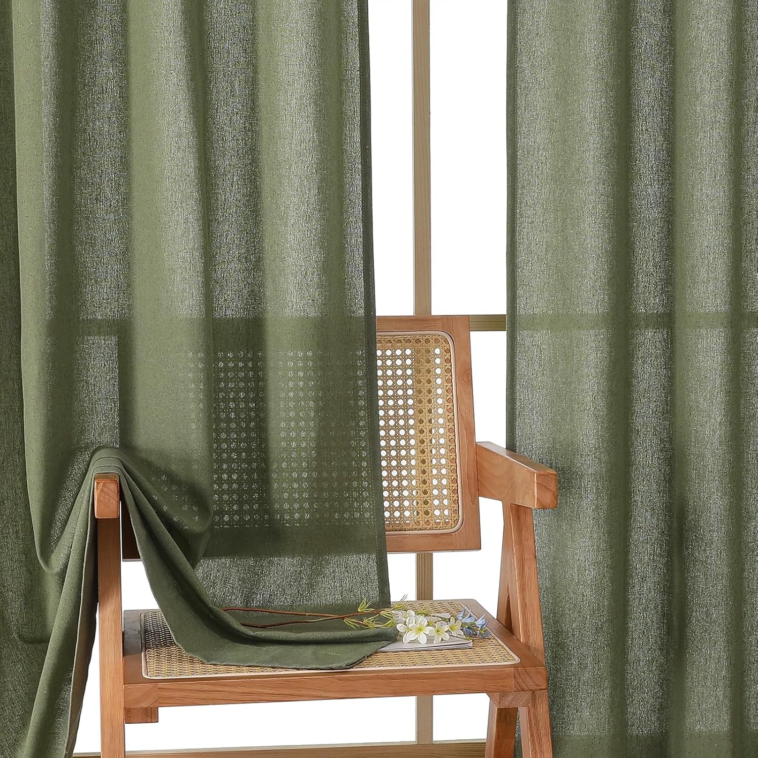Colin Sage Green Curtains 84 Inches Long for Bedroom Living Room 2 Panels Set, Semi Sheer Light Filtering Soft Linen Textured Curtain, Modern Rod Pocket Drapes, 2 Panels, 42 X 84 Inch