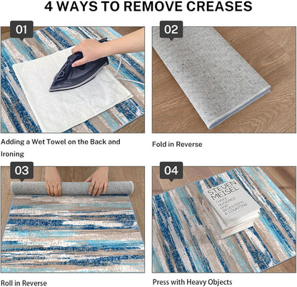 Modern Abstract Entryway Rug Indoor 2X3 Washable Rug Non-Slip Soft Small Area Rug Blue Kitchen Mats Thin Print Faux Wool Floor Carpet Throw Rugs for Entrance Bedroom Office Home Decor