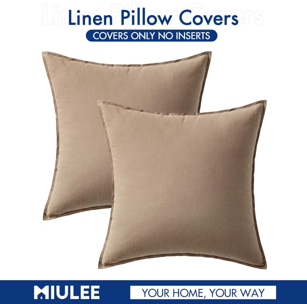 Set of 2 Coco Brown Decorative Pillow Covers 24x24 Inches - Linen Cushion Covers for Modern Farmhouse Home Decor, Ideal for Sofa and Living Room