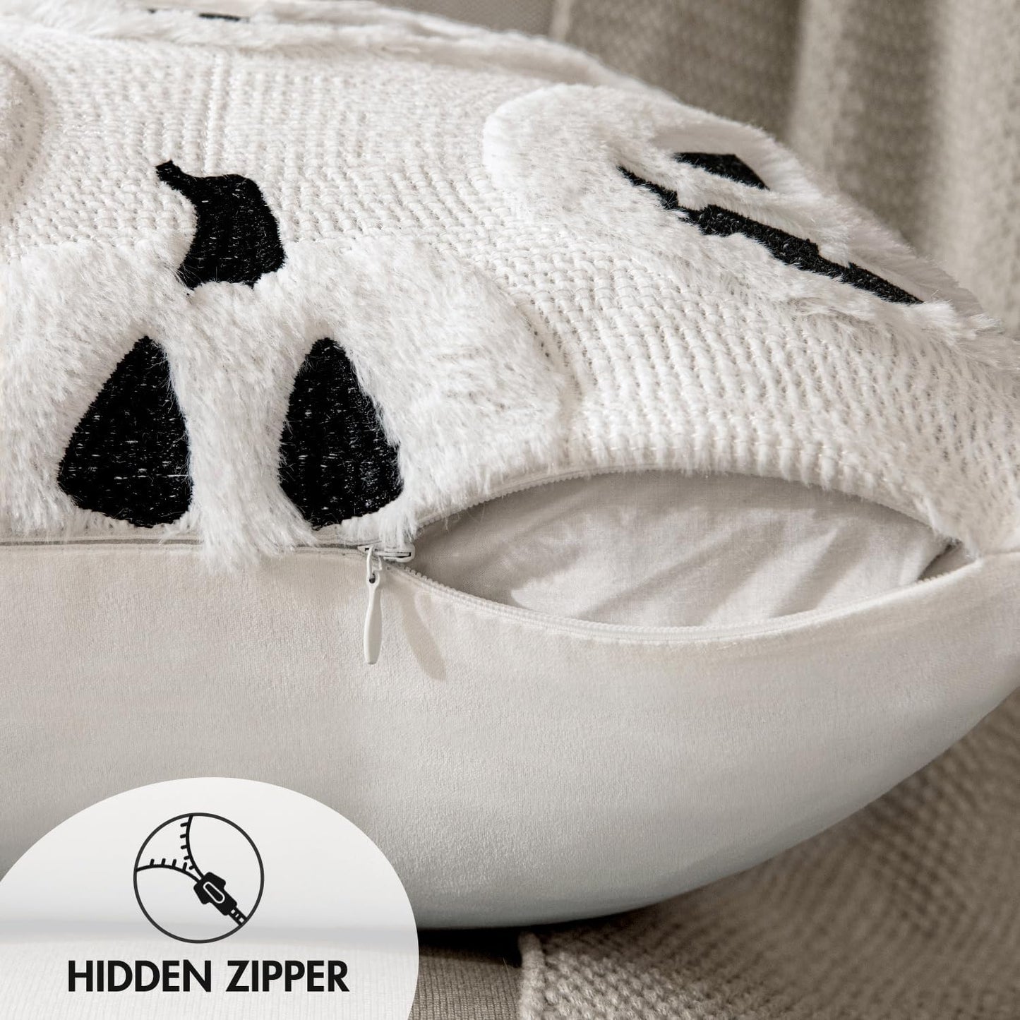 Fall Halloween Throw Pillow Covers 18X18 Decorative Pumpkin Pattern Pillowcases Soft Plush Faux Wool Cushions for Home Patio Sofa Couch,White