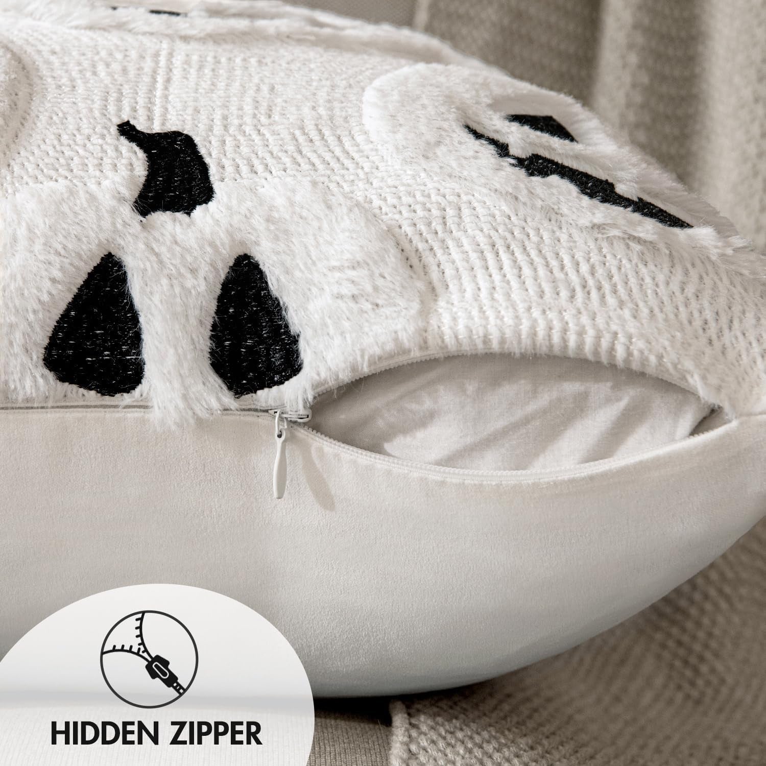 Fall Halloween Throw Pillow Covers 18X18 Decorative Pumpkin Pattern Pillowcases Soft Plush Faux Wool Cushions for Home Patio Sofa Couch,White