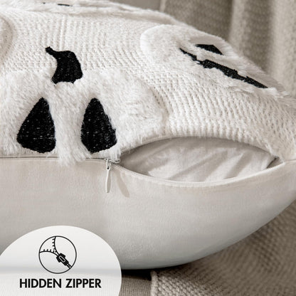 Fall Halloween Throw Pillow Covers 18X18 Decorative Pumpkin Pattern Pillowcases Soft Plush Faux Wool Cushions for Home Patio Sofa Couch,White