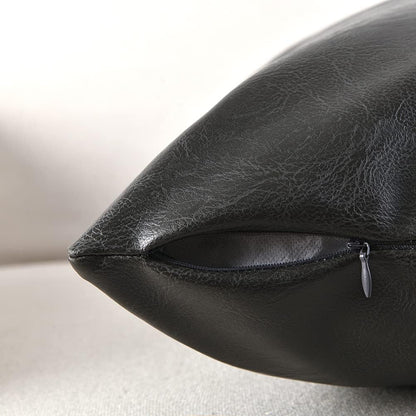 Dark Gray Lumbar Waterproof Faux Leather Decorative Throw Pillow Covers 12X20 Inch for Outdoor Couch Bed, Modern Farmhouse Boho Home Decor, Grey Hand Stitched Cushion Case 30X50 Cm