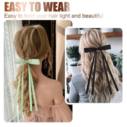 Hair Bows for Women,10 PCS Large Bow Hair Clips Tassel Ribbon Bowknot with Long Tail,Ribbon Hair Bows Barrettes for Thick Thin Hair,Nonslip Hair Accessories Christmas Birthday Gifts