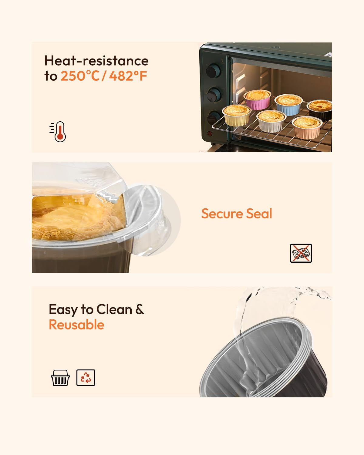 60 Pack 5Oz Disposable Aluminum Foil Ramekins with Lids, Mini round Baking Cups, Muffin Tins for Creme Brulee, Souffle, Pudding, Non-Stick, Wedding Favors, Black