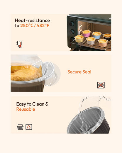 60 Pack 5Oz Disposable Aluminum Foil Ramekins with Lids, Mini round Baking Cups, Muffin Tins for Creme Brulee, Souffle, Pudding, Non-Stick, Wedding Favors, Black