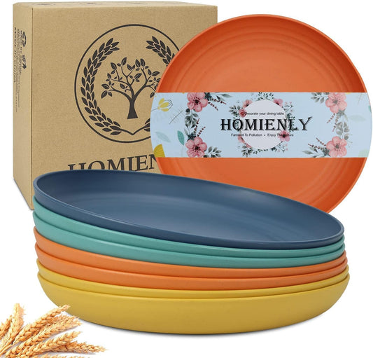 Set of 8 Deep Wheat Straw Dinner Plates - Unbreakable, Microwave and Dishwasher Safe, 9 Inch, Available in 4 Classic Bright Colors