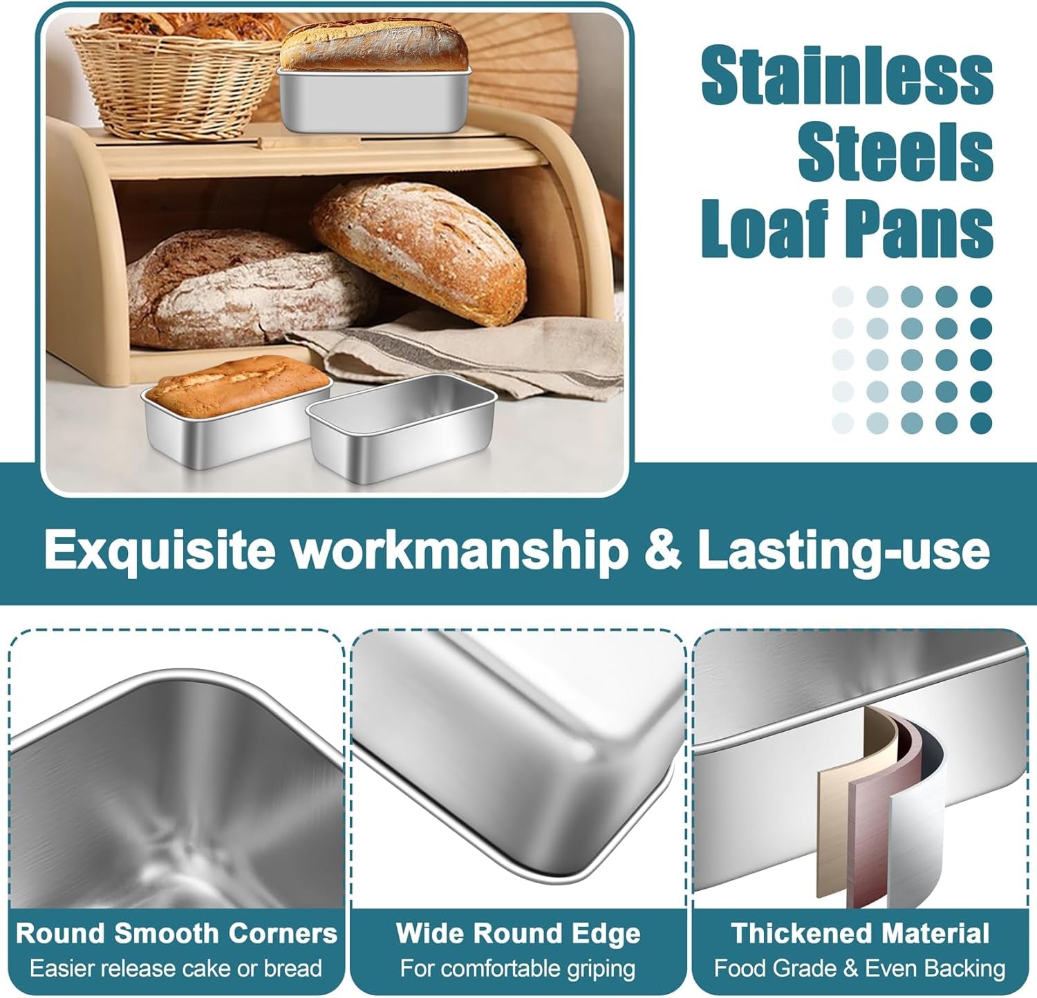 Mini Loaf Pans Set, 6 PCS Small Bread Loaf Pan for Baking, 6.3 X 3.5 Inch Stainless Steel Baking Pans for Homemade Bread, Meatloaf, Cake and Brownies, Healthy & Non Toxic, Dishwasher Safe
