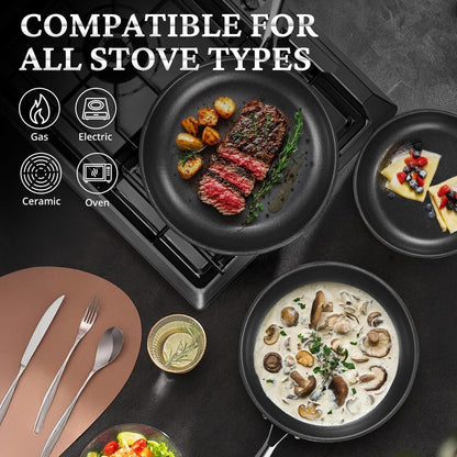 Non Stick Frying Pans without Lid, 8" Titanium Ceramic Pan Nonstick Stainless Steel Skillet, PFAS PFOA & PTFE Free, Quick-Cool Handle, Dishwasher & Oven Safe, Compatible with All Cooktops