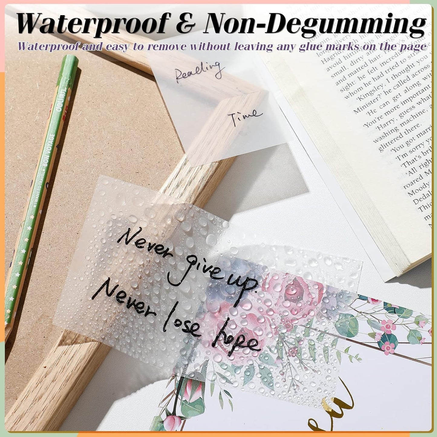 [1300 PCS] Transparent Sticky Notes, 6 Sizes Clear Sticky Notes Pads, Waterproof Self-Adhesive Translucent See through Sticky Notes for Annotating Books,School & Office