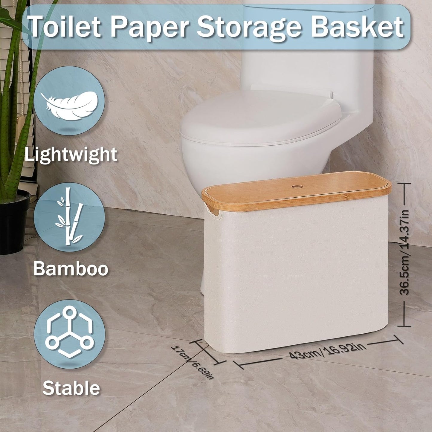 Toilet Paper Basket, Toilet Paper Storage with Lid, Toilet Paper Organizer for Bathroom, Free Standing Toilet Paper Holder with Storage, Beige