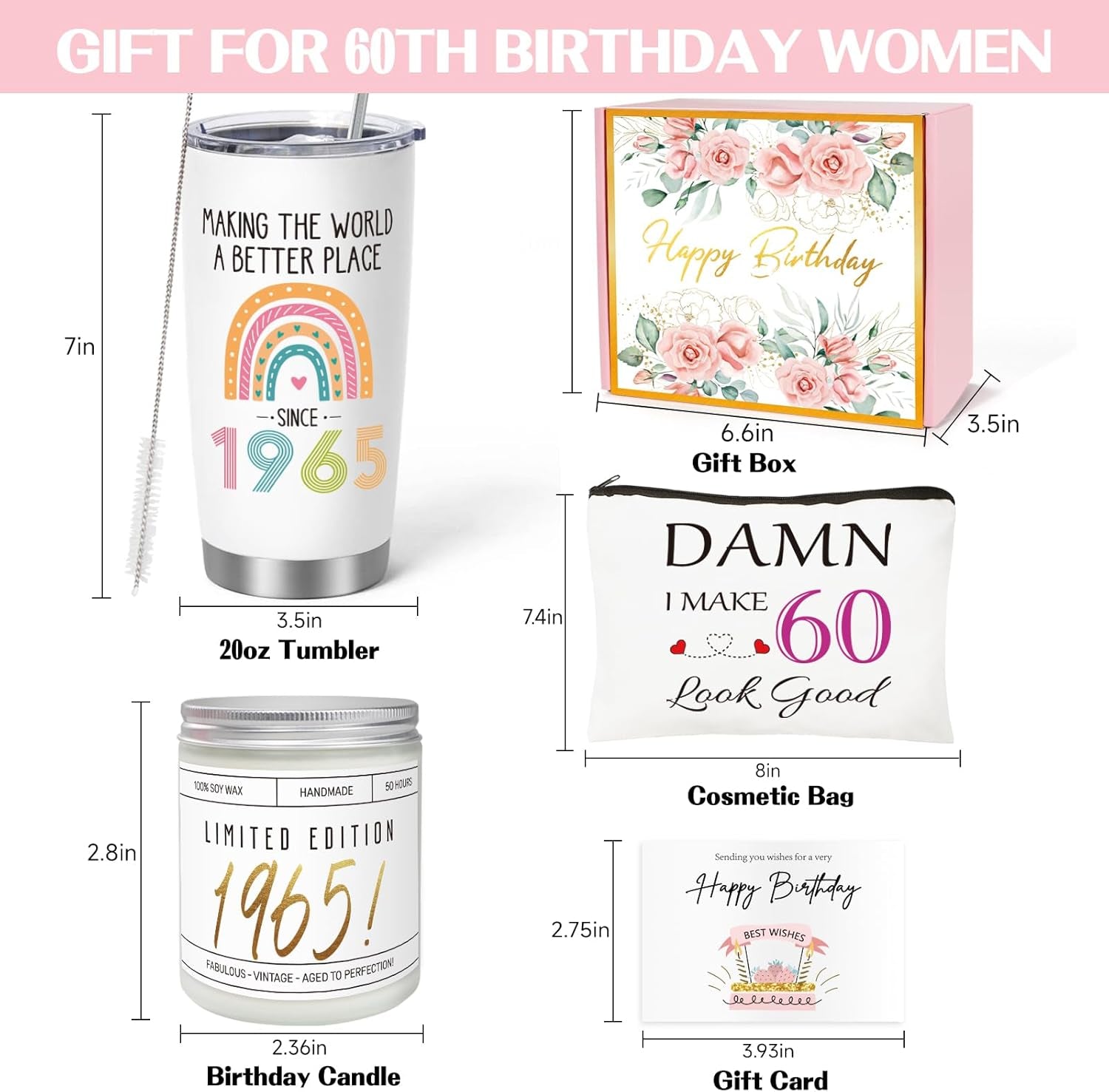 60Th Birthday Gifts for Women, 60Th Birhtday Gifts for Her, Women 60 Gifts, 60Th Gift Baskets, Unique Funny 60Th Birthday Ideas, 60 Years Old Gifts for Sister Friend Mom Wife Coworker Born in 1965