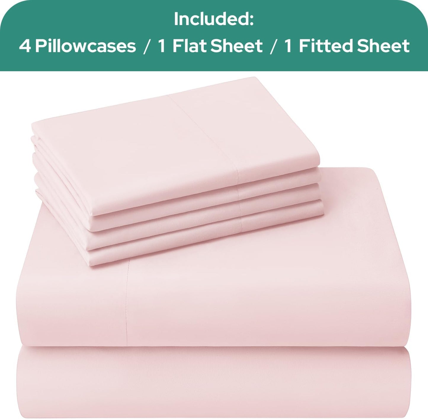 Full Size Bed Sheets - 6 Piece Set (Pale Pink) - Extra Soft Brushed Microfiber 1800 Bedding Sheets, Deep Pocket, Wrinkle & Fade Free