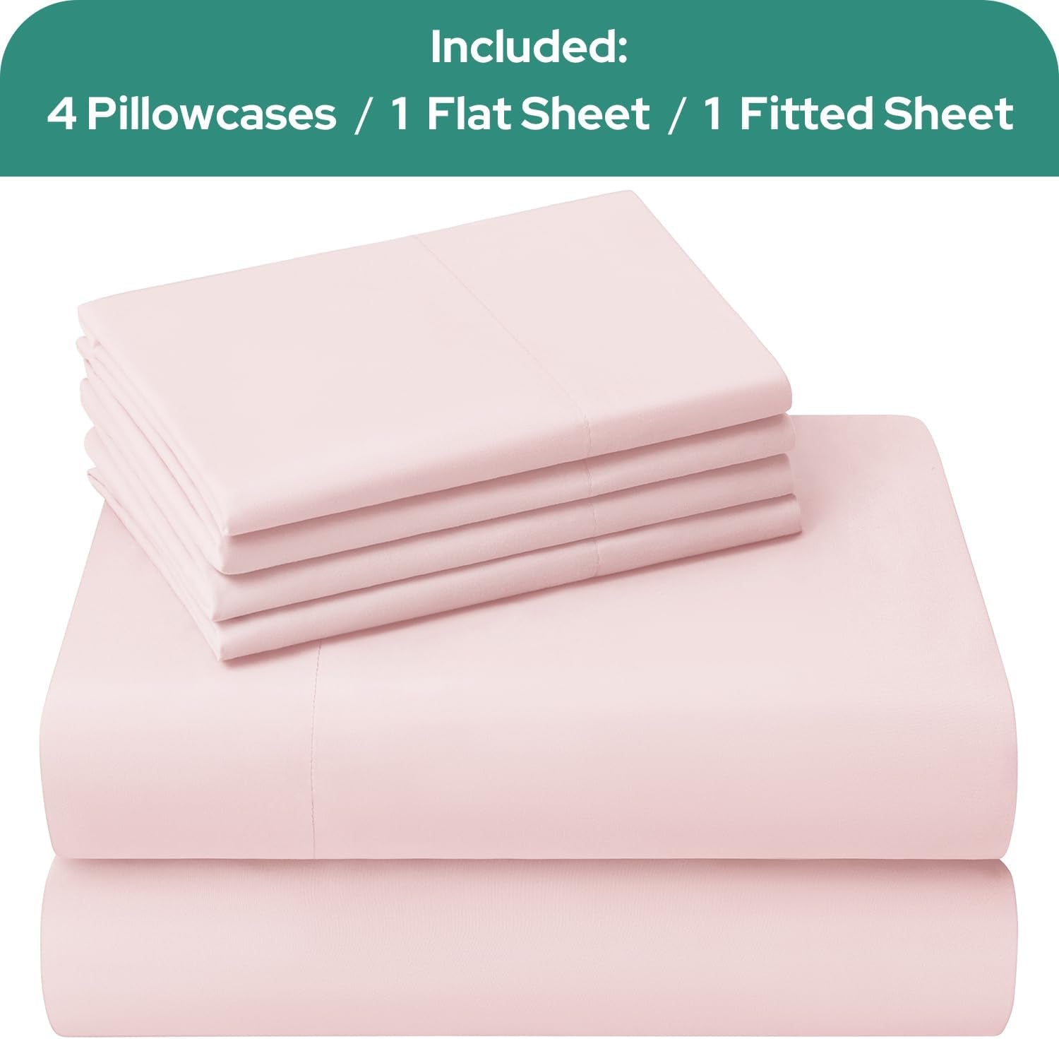 Full Size Bed Sheets - 6 Piece Set (Pale Pink) - Extra Soft Brushed Microfiber 1800 Bedding Sheets, Deep Pocket, Wrinkle & Fade Free