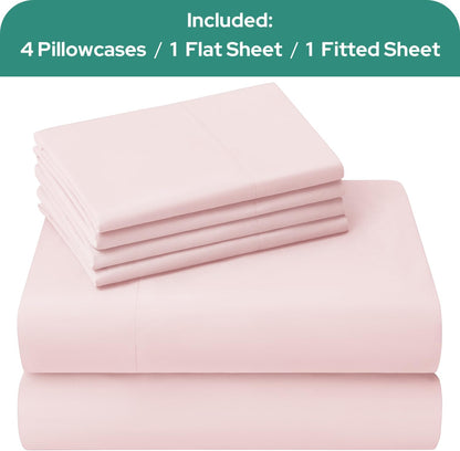 Full Size Bed Sheets - 6 Piece Set (Pale Pink) - Extra Soft Brushed Microfiber 1800 Bedding Sheets, Deep Pocket, Wrinkle & Fade Free