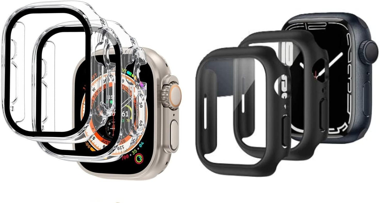 for Apple Watch Ultra 2/Ultra Screen Protector [49Mm],Hard PC Case[2 Pack][Clear], Apple Watch Series 9 & 8 & 7 Screen Protector [45Mm],Hard PC Case [2 Pack][Black]