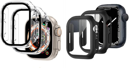 for Apple Watch Ultra 2/Ultra Screen Protector [49Mm],Hard PC Case[2 Pack][Clear], Apple Watch Series 9 & 8 & 7 Screen Protector [45Mm],Hard PC Case [2 Pack][Black]