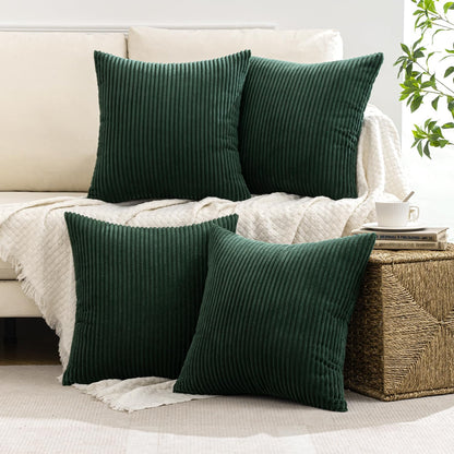Boho Farmhouse Throw Pillow Covers 18X18 Inch Set of 4 Mordern Nordic Cushion Covers Soft Corduroy Christmas Home Decor for Couch Bed Sofa Living Room Army Green