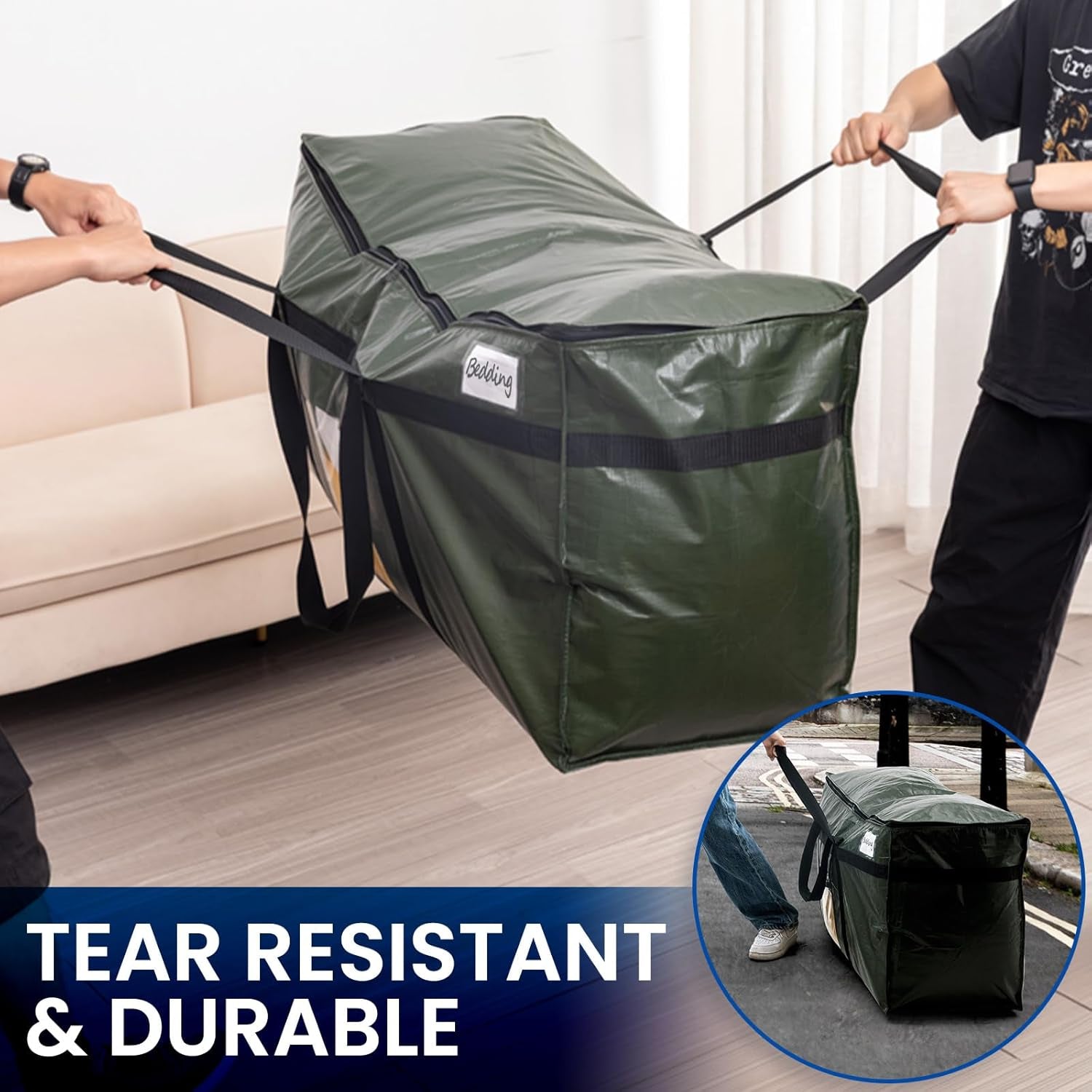 69 Gallon Extra Large Storage Bags, XXL Green Heavy Duty Moving Bags for Storage with Visible Window, Wrap around Handles, Totes for Space Saving, Alternative to Moving Boxes (2 Pack)