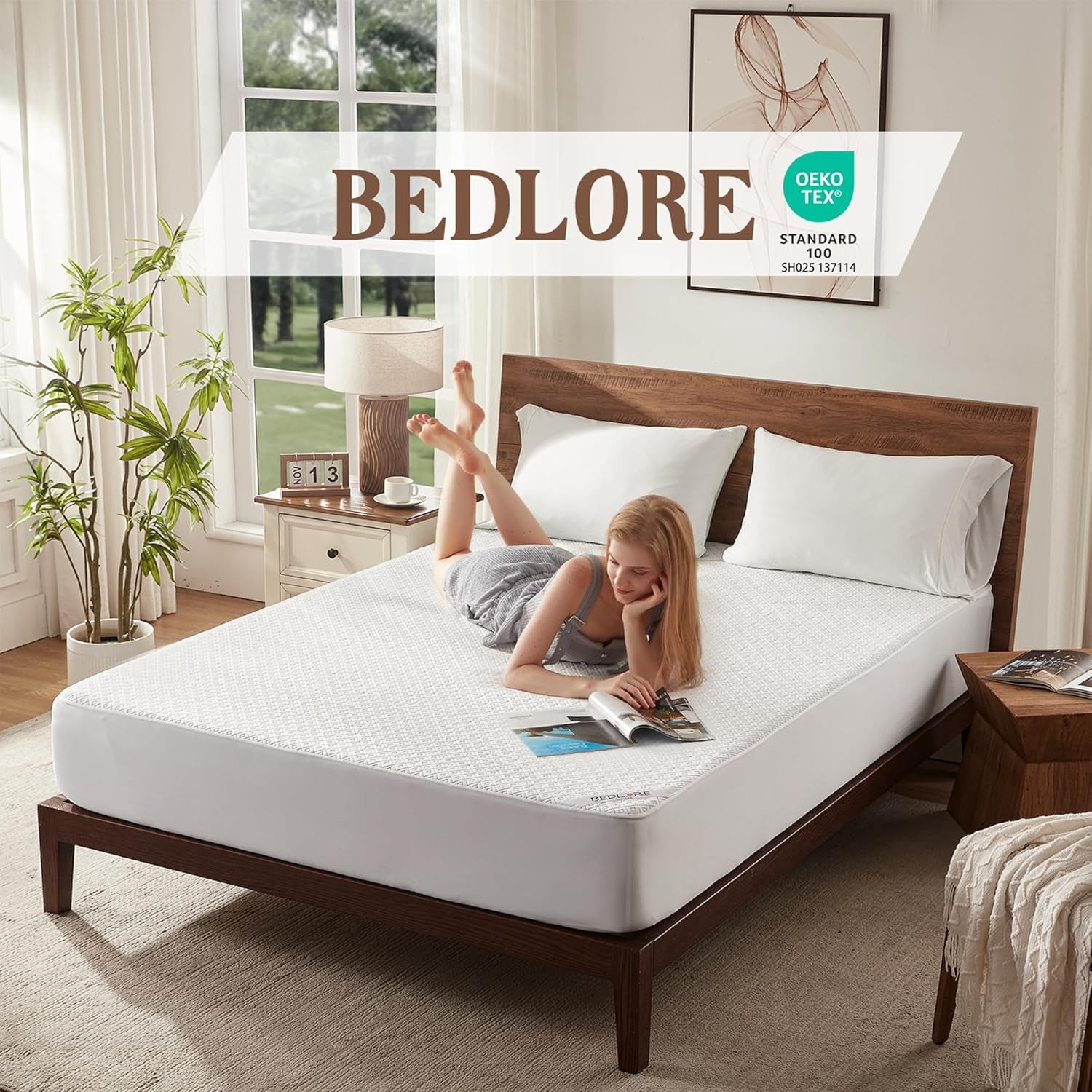 Twin Mattress Protector, Waterproof Noiseless Mattress Cover with Stretchable Pockets for 6-15 Inches Mattress, Soft Breathable Mattress Pad Machine Washable (White)