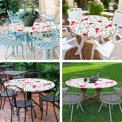round Fitted Tablecloth with Elastic Edge, 100% Waterproof Oil Proof Plastic Table Cover, Vinyl Flannel Backed Tablecloth Fits 36"-44" round Tables for Dinner, Outdoor, Picnic, Flowers