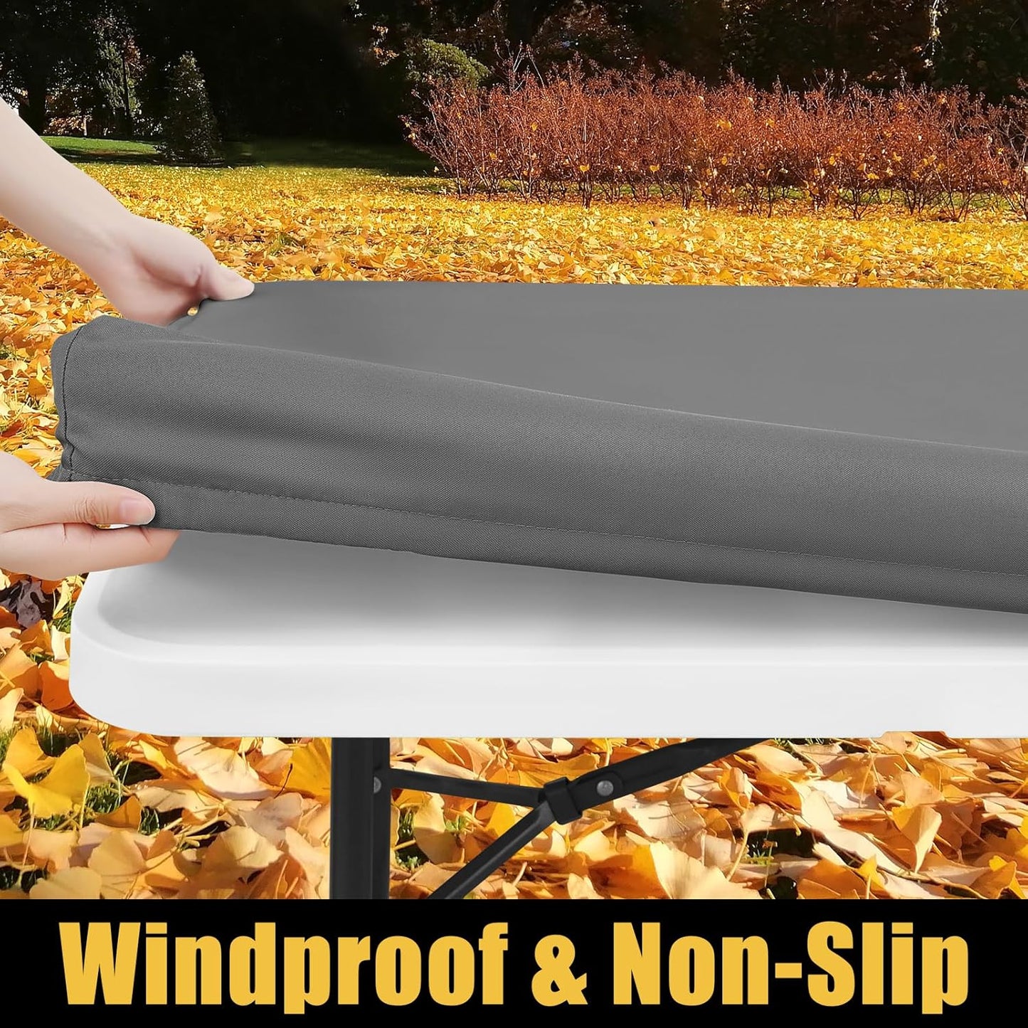 2 Pack Rectangle Picnic Table Cloth, Waterproof Elastic Fitted Tablecloths, Washable Polyester Rectangular Patio Table Cover for Camping, Indoor and Outdoor (Grey, 30"X48")