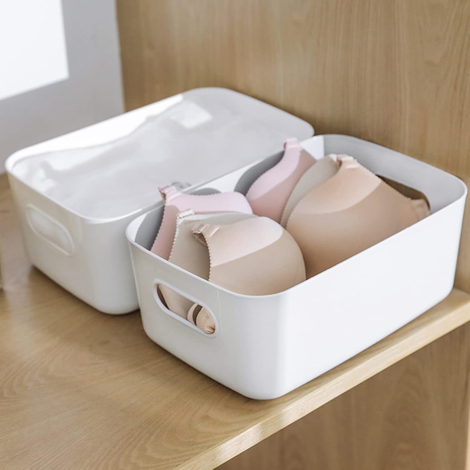 White Plastic Storage Baskets 8 Pack, Small Pantry Baskets for Organizing, Organizer Basket Bins for Shelves, Organizer and Storage for Bathroom, Bedrooms, Kitchens (Medium)