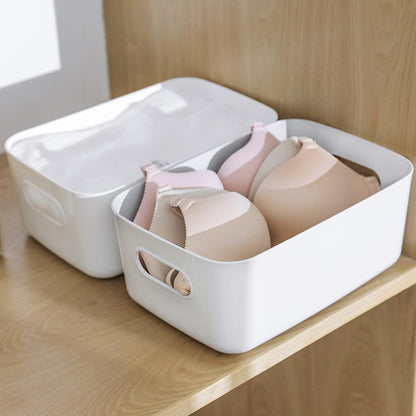 White Plastic Storage Baskets 8 Pack, Small Pantry Baskets for Organizing, Organizer Basket Bins for Shelves, Organizer and Storage for Bathroom, Bedrooms, Kitchens (Medium)