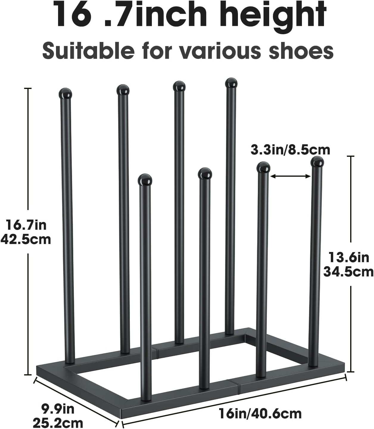 Free Standing Shoe Racks, Boot Organizer for Tall Boots, Black Metal Boot Rack Fit for 4 Pairs, Shoe Organizer for Dorm Room, Entryway (Black-4 Pairs)