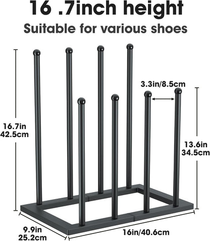 Free Standing Shoe Racks, Boot Organizer for Tall Boots, Black Metal Boot Rack Fit for 4 Pairs, Shoe Organizer for Dorm Room, Entryway (Black-4 Pairs)