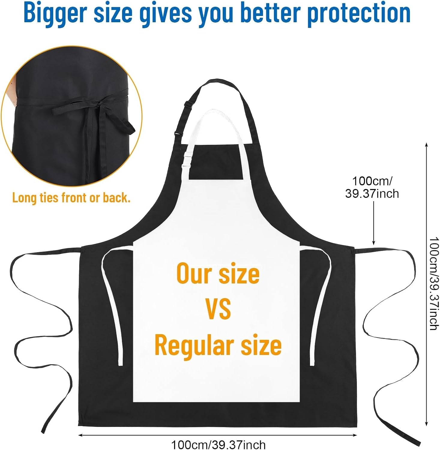 plus Size Aprons for Women with Pockets Adjustable Blooming Waterproof Aprons for Kitchen, Cooking (Black)
