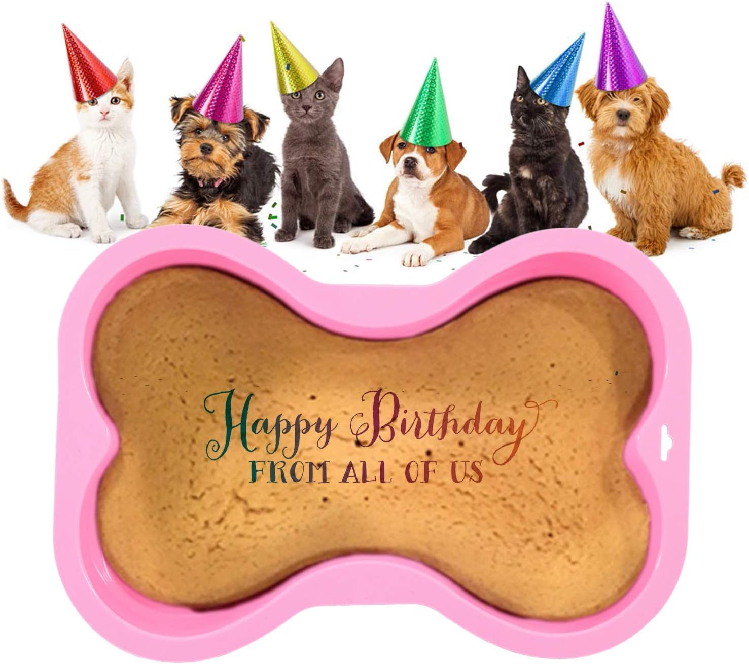 Dog Birthday Cake Mold Silicone Bone Shape Cake Pan with Decorating Pen (Pink, 10")