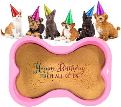Dog Birthday Cake Mold Silicone Bone Shape Cake Pan with Decorating Pen (Pink, 10")