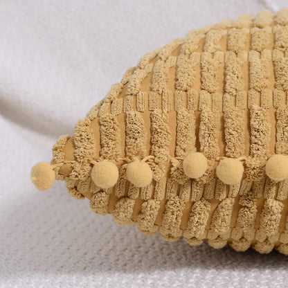 2 Packs Mustard Yellow Decorative Throw Pillow Covers 20X20 Inch with Pom-Poms for Couch Bed Living Room, Farmhouse Boho Home Decor, Soft Corduroy Cute Square Cushion Case 50X50 Cm