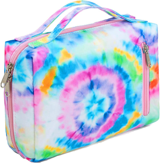 Toiletry Bag Travel Makeup Bag Portable Cosmetic Bag Organizer for Women and Girls (Tie Dye Blue)