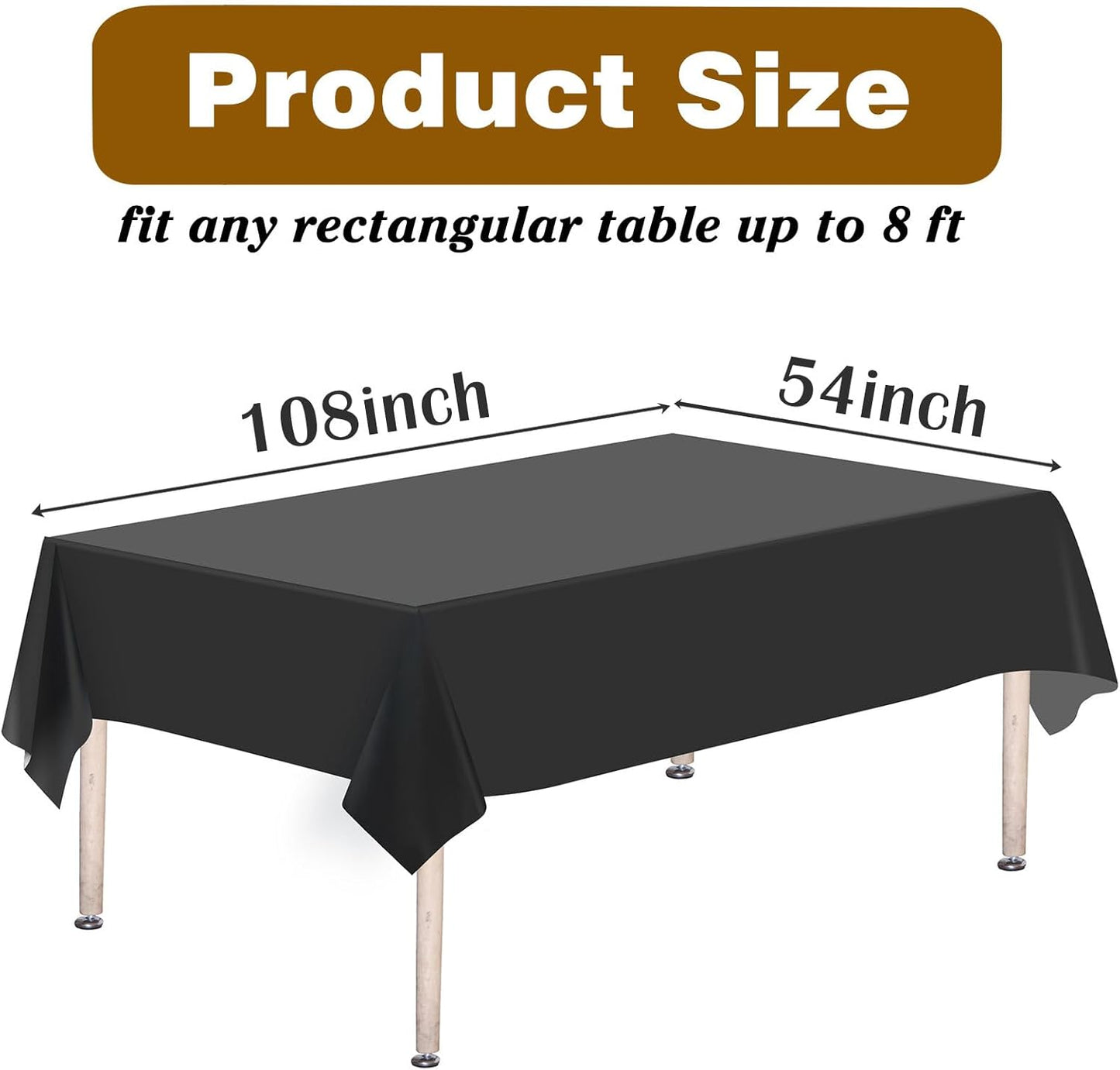 2PCS Black Plastic Tablecloths 54 X 108 Inch, Disposable Table Cloths Rectangle Party Table Covers