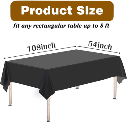2PCS Black Plastic Tablecloths 54 X 108 Inch, Disposable Table Cloths Rectangle Party Table Covers