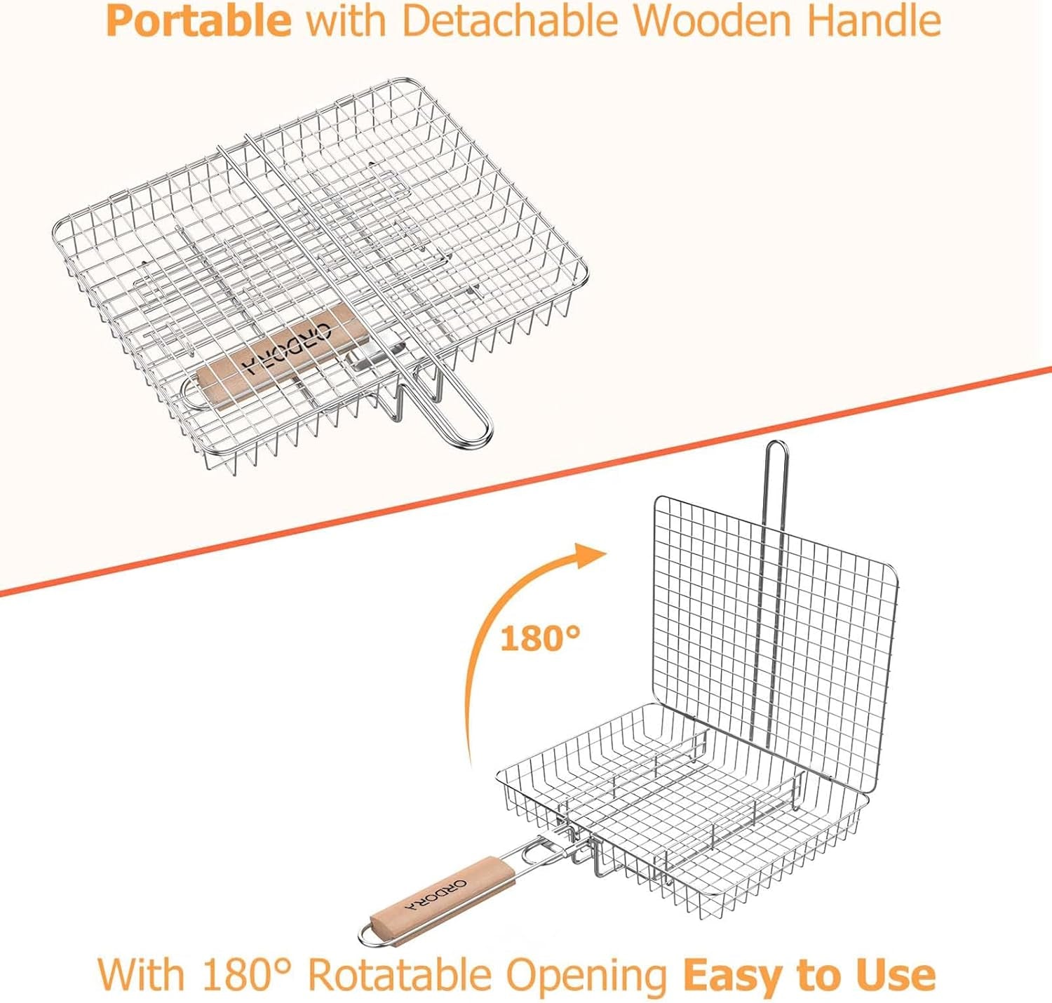Grill Basket, Fish Grill Basket, Rustproof Stainless Steel BBQ Grilling Basket for Meat,Steak Etc, Grill Accessories,Grilling Gifts for Men Dad