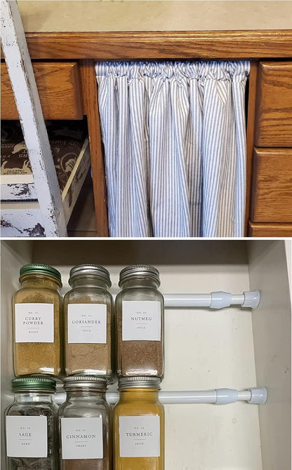 2 Pack Small Spring Tension Curtain Rod 12 to 20 Inch, Thin Tension Rod No Drill for Window Cupboard Closet, White