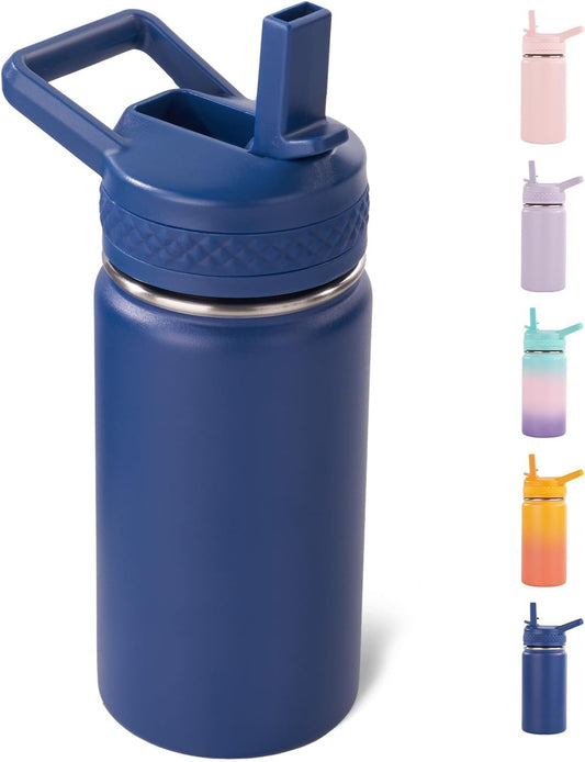 12 Oz Toddler Bottle, Kids Water Bottle for School Boys&Girls with Straws Lids, 304 Stainless Steel Vacuum Insulated Thermos, Bpa-Free, Navy Blue