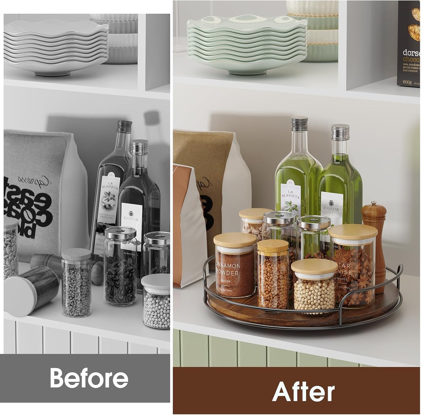 2 Pack 9'' 10'' Lazy Susan Turntable Organizer for Table Top Cabinet, Wooden Lazy Susan for Kitchen, Pantry, Countertop, Bathroom Vanity, Spice Organization, Wood Decor