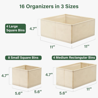 16 Pack Drawer Organizer Clothes, Dresser Drawer Organizers for Clothing Fabric Foldable Closet Organizers and Storage Bins for Baby Clothes, Nursery, Underwear, Bras, Socks