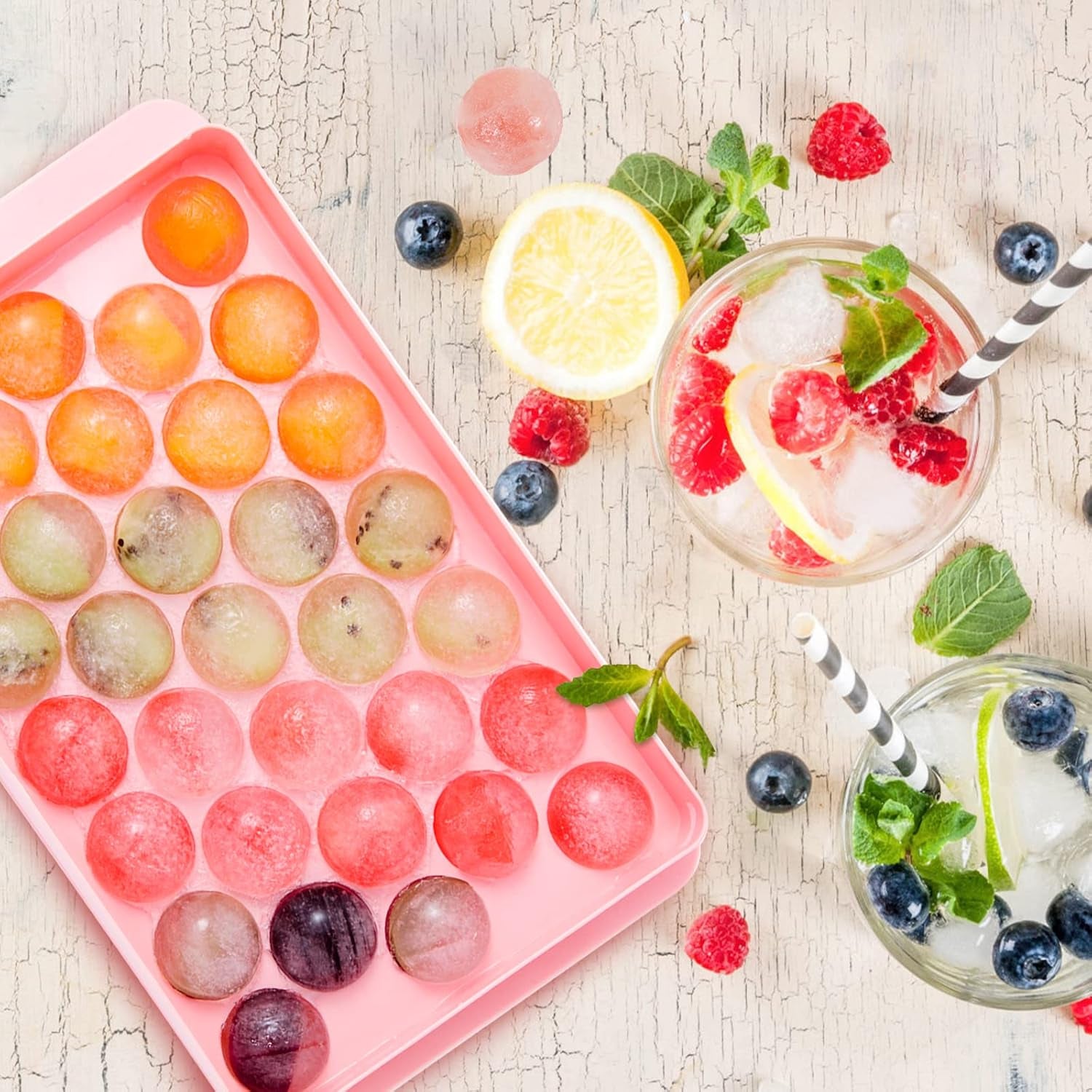 2 Pack Ice Cube Trays for Freezer, Ice Ball Maker Mold Mini Circle round Ice Cube Mold with Lid 1.2In X 66PCS for Cocktail Whiskey Tea Coffee