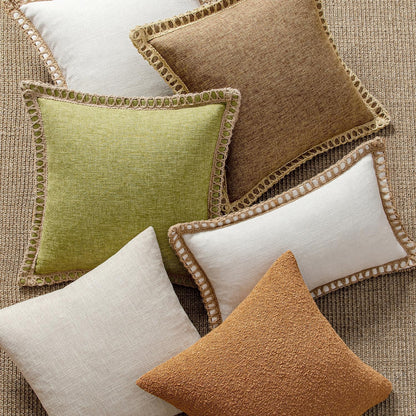 Pack of 2 Decorative Throw Pillow Covers Modern Farmhouse Outdoor Pillow Covers Neutral Linen Burlap Cushions for Couch Bed Living Room Sofa, Natural White 18 X 18 Inches 45 X 45 Cm