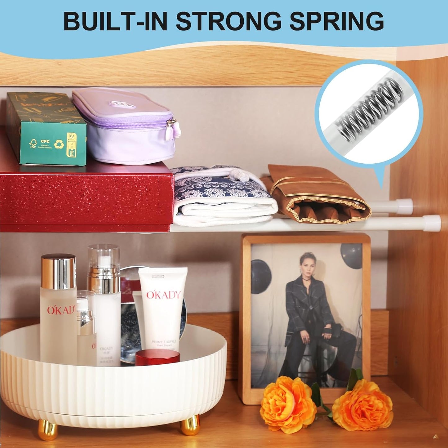 Spring Tension Rod,  Small Tension Rod, 5/8" Diameter No Drilling Expandable Short Tension Rods Spring Rods, Tension Rods for Closet, Cupboard, Hanging Clothes, White, 2 Pack (10-15.7 Inch)